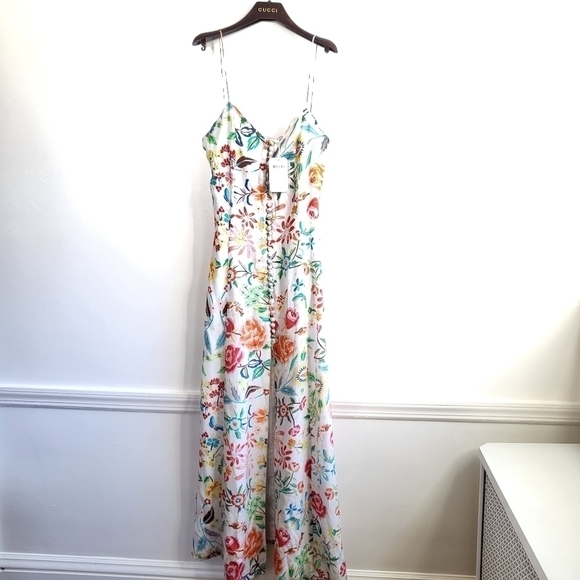 New All Things Mochi Melissa Silk White Floral Print Maxi Dress NWT Size Small - Picture 7 of 15